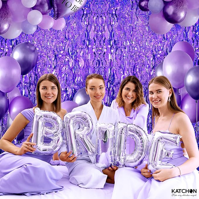 Katchon, Wavy Purple Foil Fringe Curtain - Pack of 2 | Wavy Streamers, Unicorn Party Decorations | Purple Fringe Backdrop for Baby Shower, Birthday, Mermaid Party Decoration | Ramadan Decorations