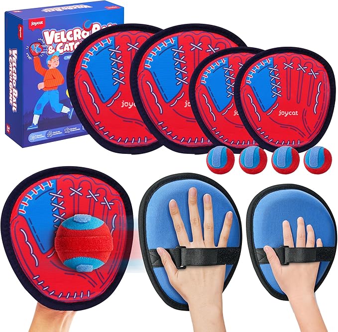 JoyCat Toss and Catch Ball Game, 2 Adult & 2 Kids Paddles Sticky Ball Set, Family Outdoor Catch Game for Beach, Backyard & Pool, Easter Basket Stuffer Gifts for Boys Girls Ages 3+