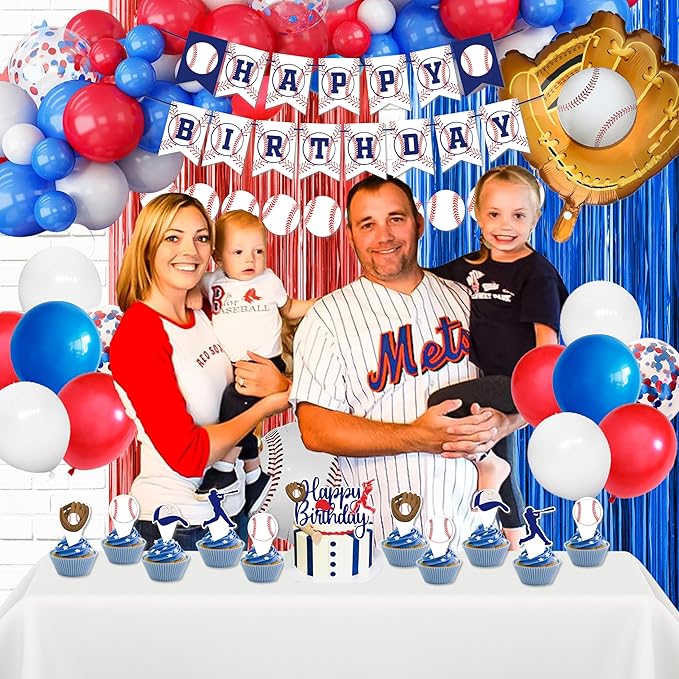 Baseball Party Decorations, Baseball Birthday Party Supplies Kit, Include Sport Themed Birthday banner, Foil Fringe,Hanging Swirls, Baseball Balloons, Cake&Cupcake Toppers