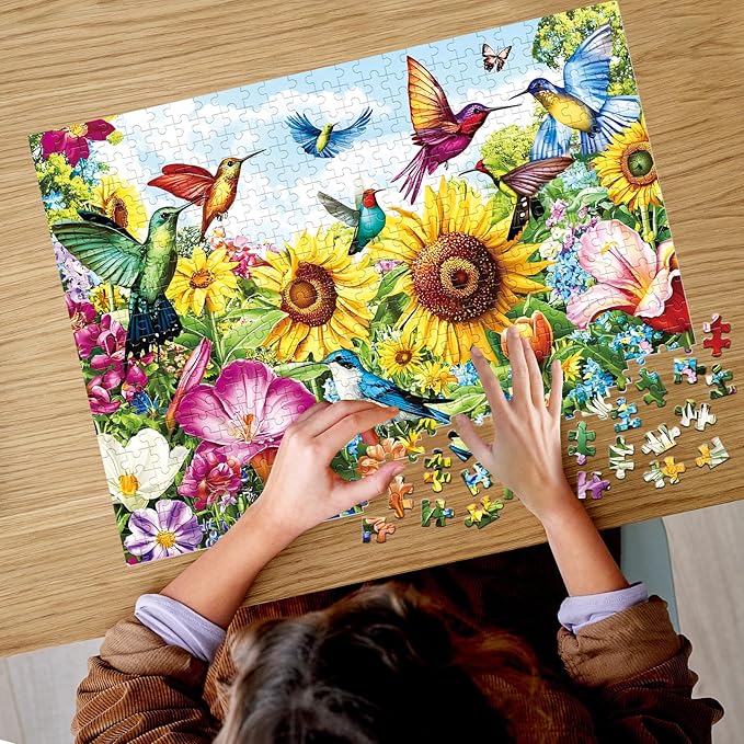 500 Pieces Puzzle for Adults - Summer Birds Garden Jigsaw Puzzle for Adults Teens,Recycled Cardboard Hummingbird Flowers Puzzle 500 Pieces,Challenging Game for Family Fun & Gift Idea,20.5 x 15 in