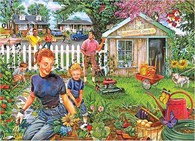 RoseArt - Back to The Past - Gardening with Mom 1000 Piece Jigsaw Puzzle - Vintage Retro Garden Scene Puzzle for Adults - Finished Size 26.625 x 19.25 Made in USA