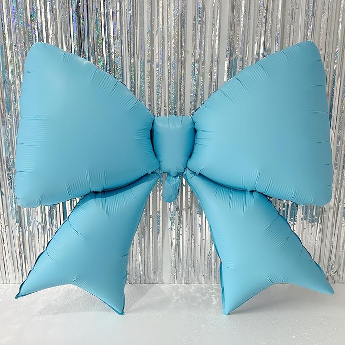 4Pcs Gaint Blue Bow Decor Balloons 38 Inch/coquette Balloons Party for Cin*derell Princess, Fairy Tale Castles, Kitty Cinna*morol,Ballet Themes, Ocean Adventures,Dreamy Gardens Decor/Macaron Blue Bow
