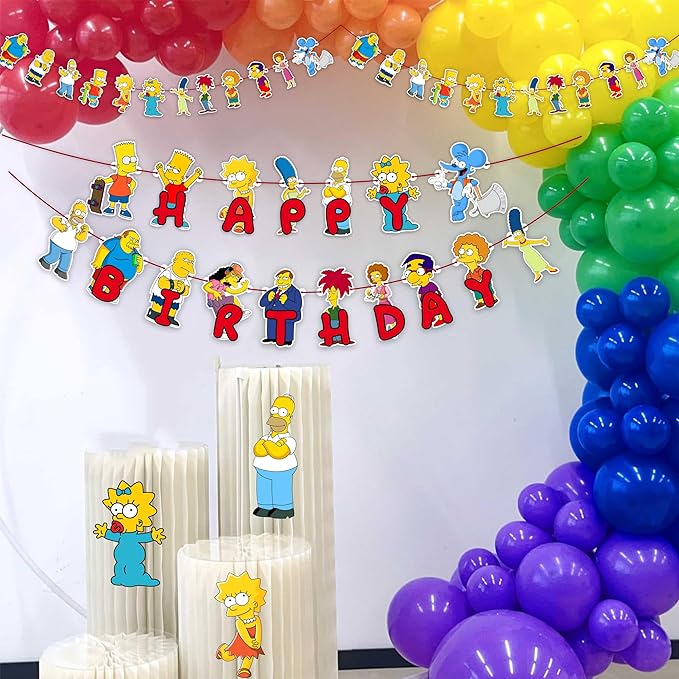 "Brt Simpson Theme Birthday Party Supplies – Complete Decoration Set with Happy Birthday Banner, Cake Topper, Cupcake Toppers, Table Décor, Garland – Cartoon Birthday Party Decoration"