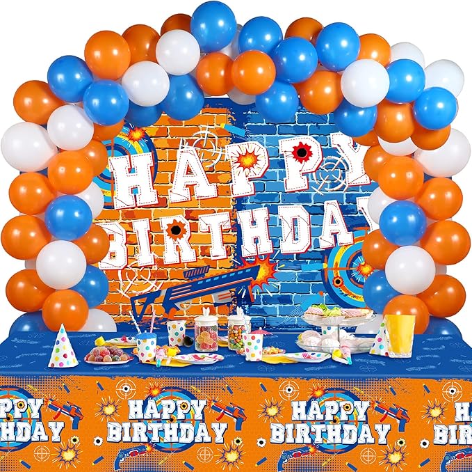 Irenare 62 Pcs Dart Battle Party Decorations - Happy Birthday Supplies with Gun Theme Banner, Tablecloth, Balloons for Kids