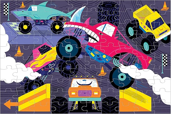 Mudpuppy Monster Trucks – 100 Piece Glow in The Dark Jigsaw Puzzle with an Exciting Scene of Trucks and Cars Racing and Hidden Speedy Details in The Dark
