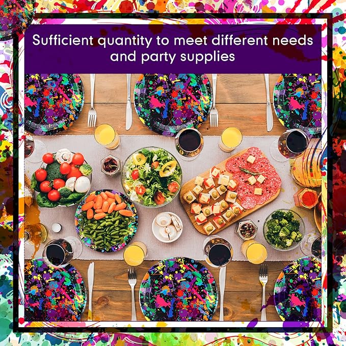Baderke 48 Pcs 9 Inch and 7 Inch Neon Plates Glow in The Dark Party Supplies Paper Neon Disposable Plates Colorful Tableware for Birthday Wedding Baby Shower