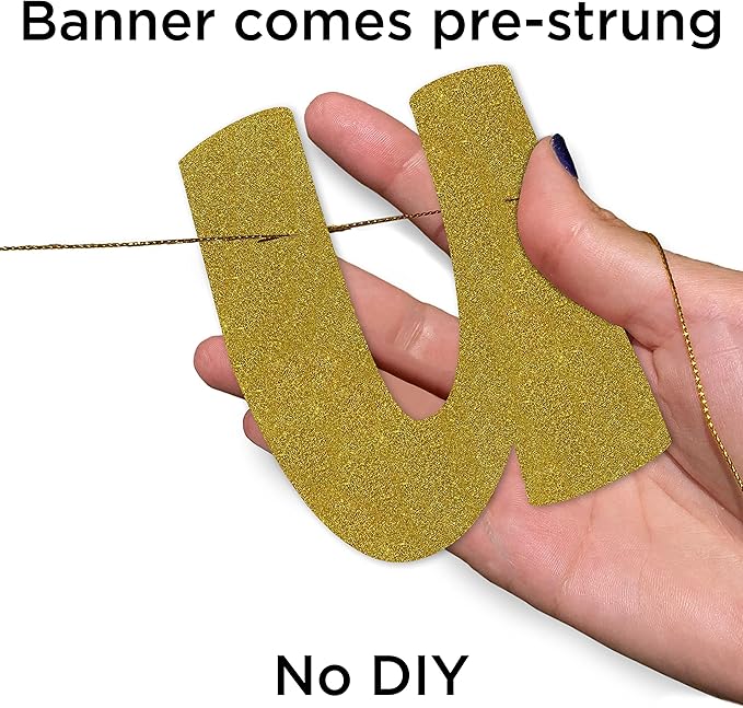 Pre-Strung Furever Young Gold Glitter Banner - Funny Birthday Decorations for Men and Women - Party Supplies and Gifts
