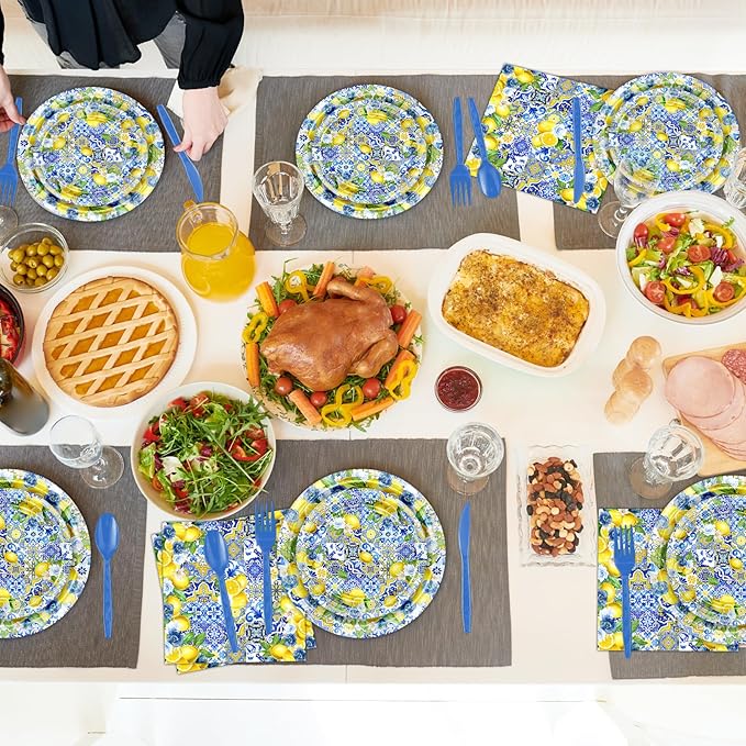 Avezano 192 Pcs She Found Her Main Squeeze Bridal Shower Decorations Capri Lemon Bridal Shower Plates and Napkins Set Lemon Baby Shower Birthday Party Supplies for 24