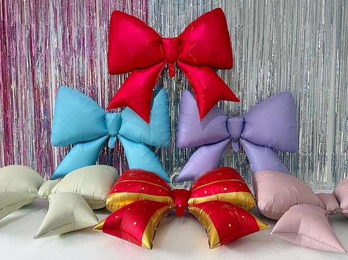 4Pcs Gaint Blue Bow Decor Balloons 38 Inch/coquette Balloons Party for Cin*derell Princess, Fairy Tale Castles, Kitty Cinna*morol,Ballet Themes, Ocean Adventures,Dreamy Gardens Decor/Macaron Blue Bow