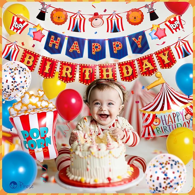Pirese Carnival & Circus Birthday Party Decorations - Birthday Party Supplies | Banner & Balloons Decor for Kids