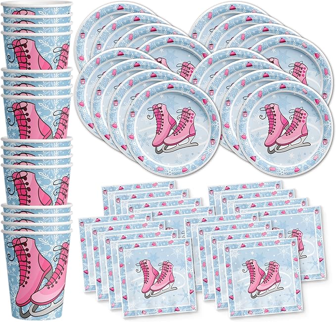 Ice Skating Birthday Party Supplies Set Plates Napkins Cups Tableware Kit for 16