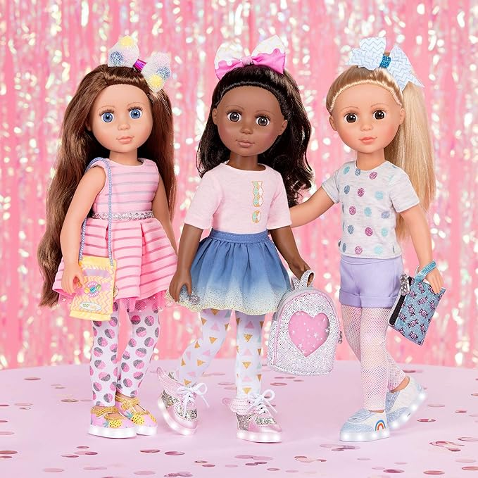 Glitter Girls – 14-Inch Fashion Doll – Brown Hair & Blue Eyes – Pink Dress, Glittery Shoes & Hairbow – Dolls for Girls 3+ Years – Bluebell