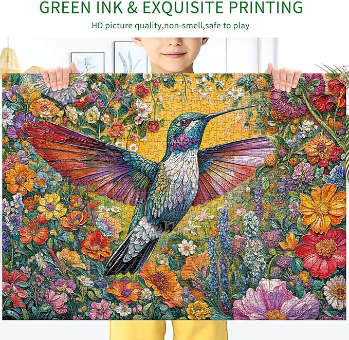 Jigsaw Puzzles for Adults 1000 Pieces, Interlock Perfectly Letter on Back No Dust, Home Decor Birthday Party Gift Toy for Men Women Elders Seniors, 1:1 Poster - Radiant Hummingbird