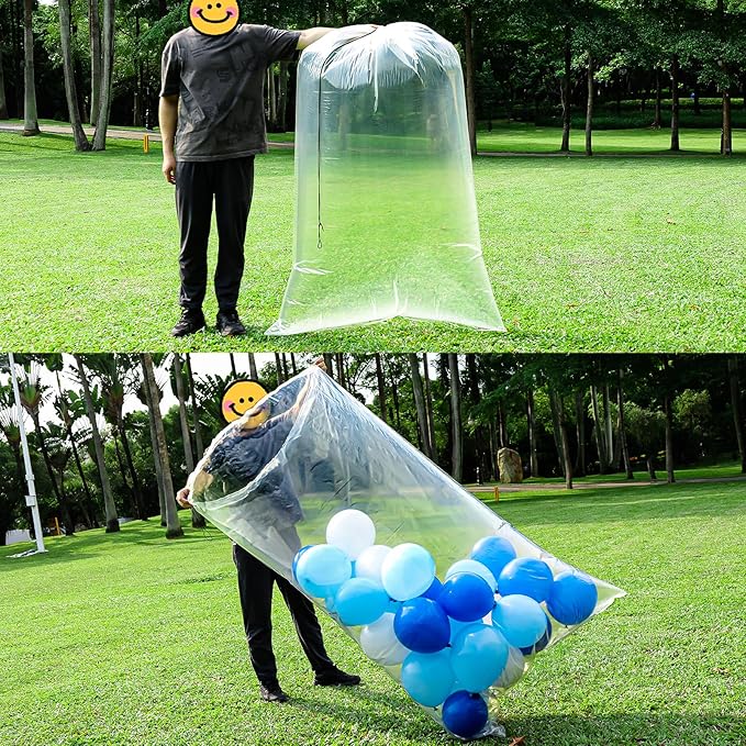 Large Balloon Bags for Transport 4 Pack, Big Drawstring Plastic Balloon Storage Bags, Clear Balloon Drop Bag Giant Carrying Bags 71 x 47 Inches for Birthday Wedding Party Supplies