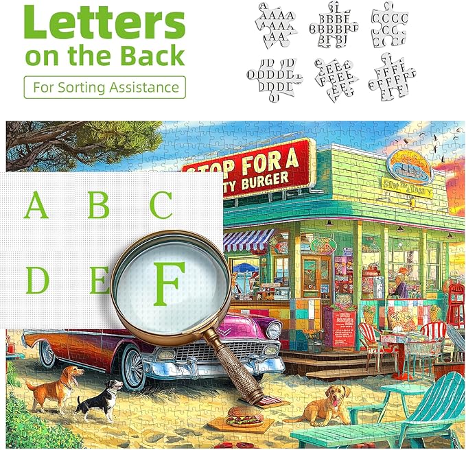Blueforest Vintage Beach Hamburger Store 1000 Piece Puzzle for Adults & Teens - Challenging Retro Diner Jigsaw with Coastal Decor | Gift-Ready Wall Art for Game Nights