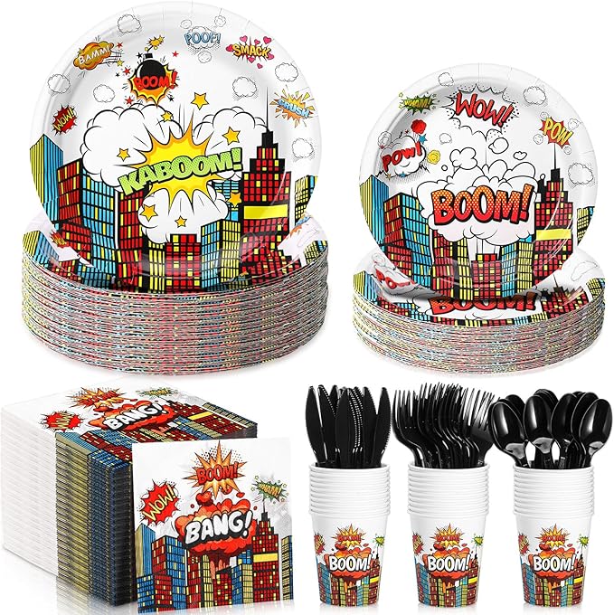Zhehao 210 Pcs Christmas Hero Party Supplies Serves 30, Hero Themed Paper Plates Napkins Cups and Tableware Sets for Birthday Baby Shower Party Supplies Decor (White)