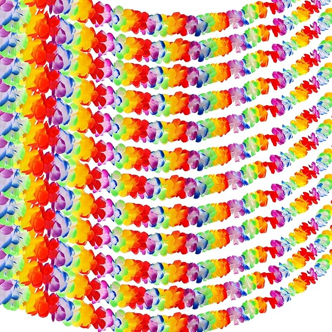 Aneco 20 Pack Hawaiian Tropical Jumbo Multicolored Luau Hibiscus Flower Lei Garland for Hawaiian Party Supplies Decorations,10 Feet Each