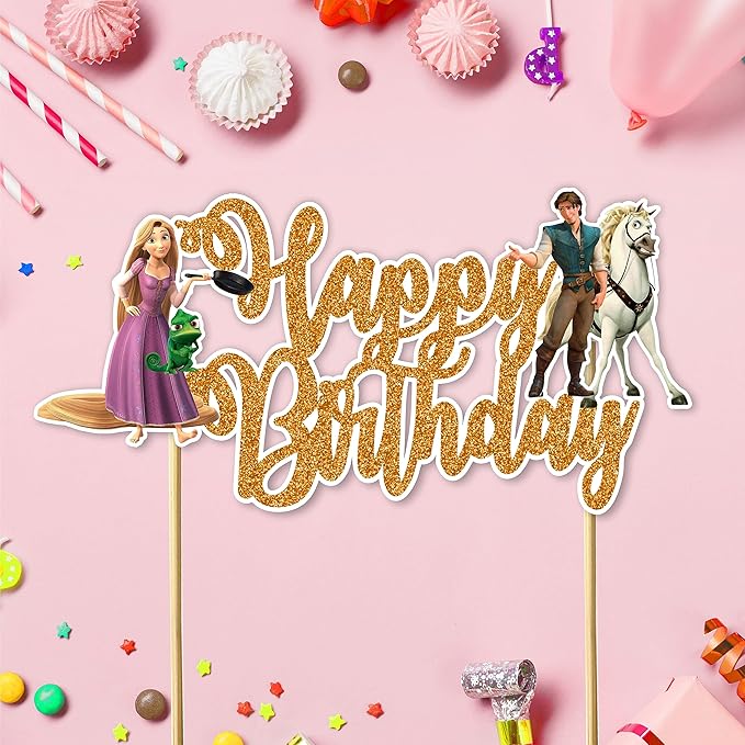Rapunzl Happy Birthday Cake Topper – Princess Themed Birthday Cake Decoration for Girls – Magical Fairytale Party Supplies – Durable, Reusable, Easy to Use Cake Topper for Birthday Party Decorations