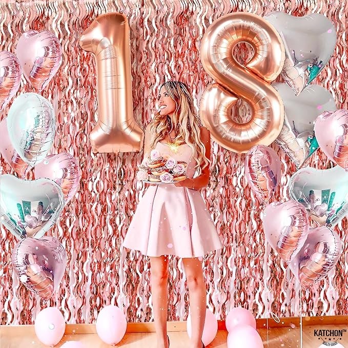 KatchOn XtraLarge Wavy Rose Gold Fringe Backdrop - 3.2x6.5 Feet Pack of 2 | Wine Bachelorette Party Decorations | Birthday Decorations for Women