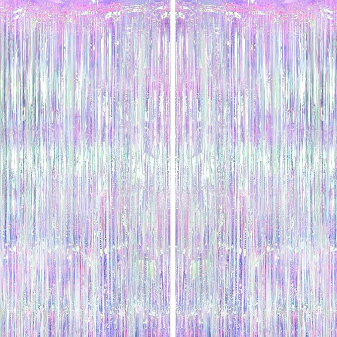 2 Pack Iridescent Party Backdrop Decorations,3.3x8.3ft Tinsel Curtain Birthday Decorations Foil Fringe Photo Booth Streamer Backdrop Iridescent Theme Xmas Bachelorette Graduation Party Decorations