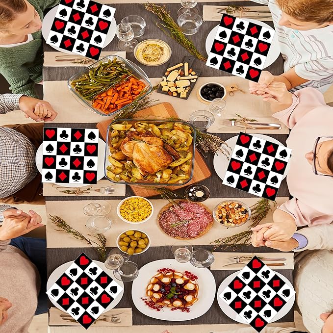 200Pcs Casino Poker Card Party Napkins Las Vegas Theme Party Paper Napkins Casino Poker Disposable Party Napkins Set Texas Holdem Paper Luncheon Napkins Casino Poker Card Theme Party Supplies