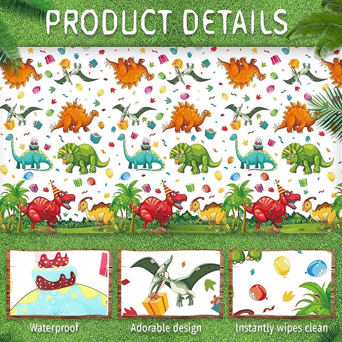 Tegeme 3 Pcs Dinosaur Plastic Tablecloth Dinosaur Party Table Cover 54 x 108 Inch Disposable Waterproof Dino Print Table Cloth for Birthday Party Supplies Picnic