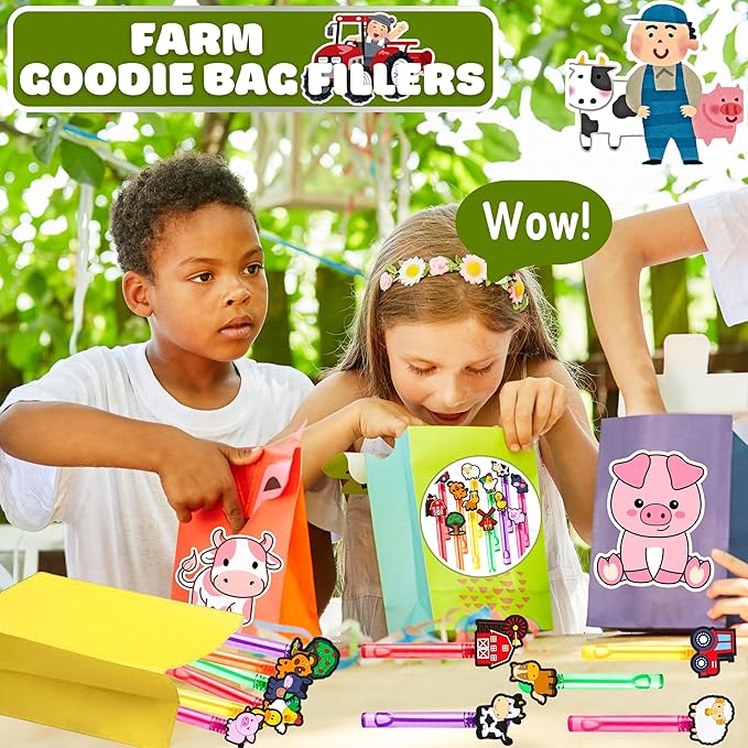 Farm Party Favors for Kids – 24PCS Barn-Themed Bubble Wands, Great for Birthday Supplies, Pinata Fillers, Goodie Bags & Classroom Rewards