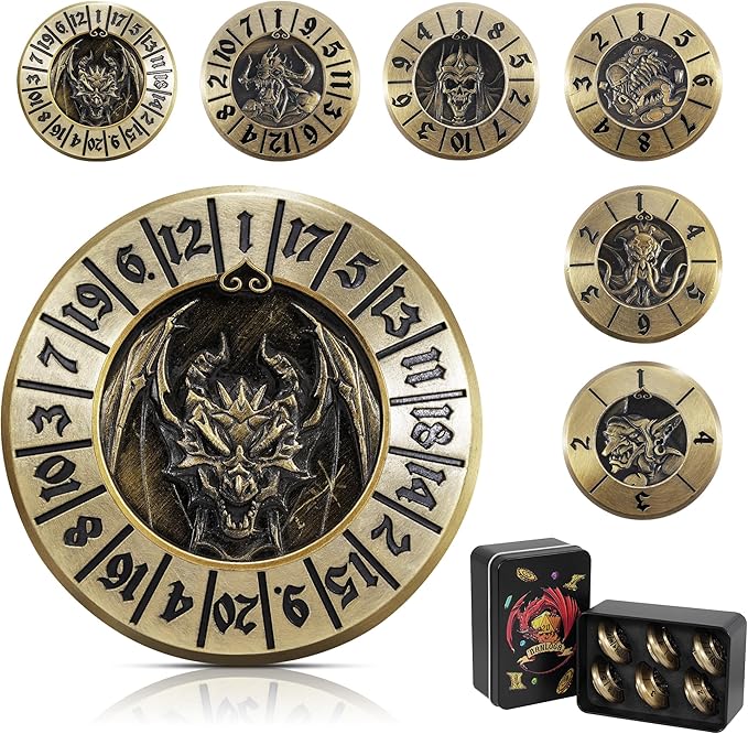 D&D Dice Set,7PCS Metal Dice for Dungeons and Dragons,Mini Dice Set with Pocket Watch Case,Role Playing Board Games Accessories (Dragon, Bronze-F)