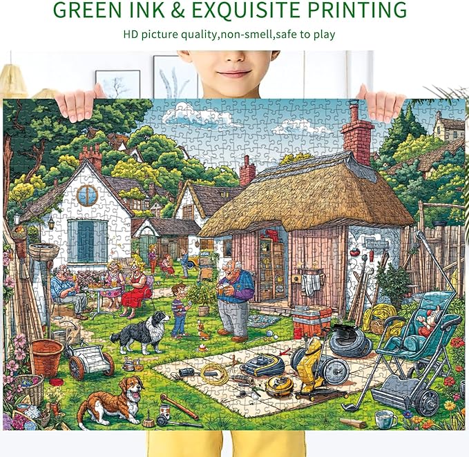 Jigsaw Puzzles for Adults 1000 Pieces, Interlock Perfectly Letter on Back No Dust, Home Decor Birthday Party Gift Toy for Men Women Elders Seniors, 1:1 Poster-Warm Courtyard