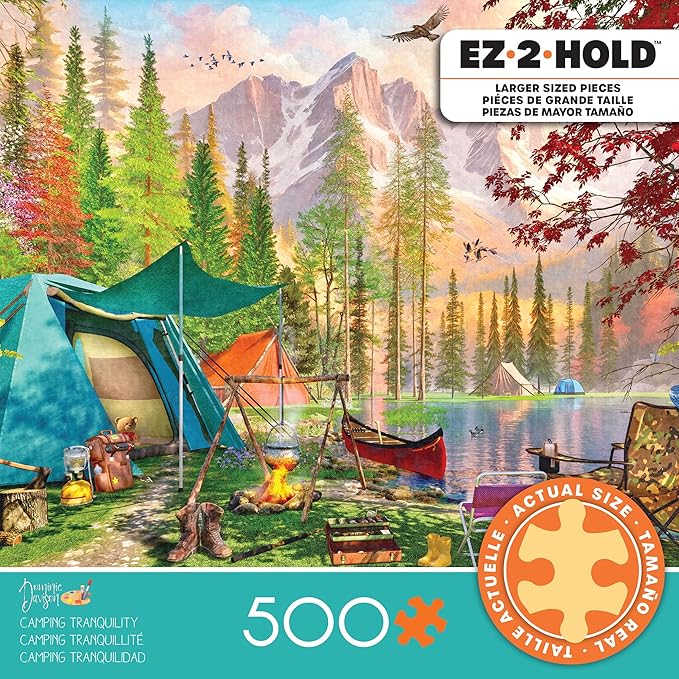 Ceaco - EZ 2 Hold - Dominic Davison - Camping Tranquility - 500 Piece Puzzle for Adults - Challenging and Perfect for Game Nights - Finished Puzzle Size 21.25 x 15