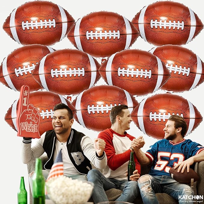 KatchOn, Huge Pack of 10 Foil Football Balloons - 18 Inch | Football Party Decorations | Touchdown Balloons for First Down Football Birthday Party Decorations and Football Themed Party Decorations