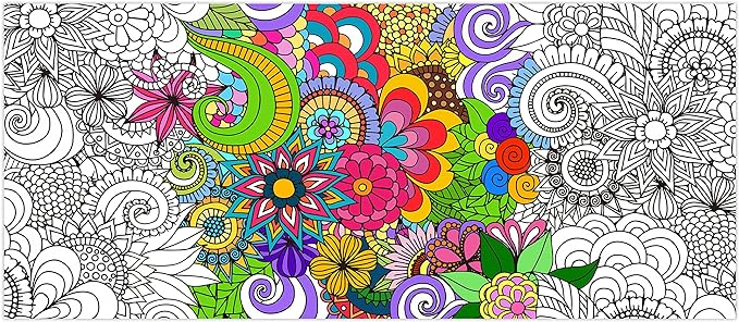 Dvbonike Jumbo Mandala Coloring Poster Giant Flower DIY Drawing Paper Art Blank Banner 55.1 x 23.6 Inch Color-in Table Cover Wall Decoration School Group Activities for Kids Arts Craft Party Suppiles