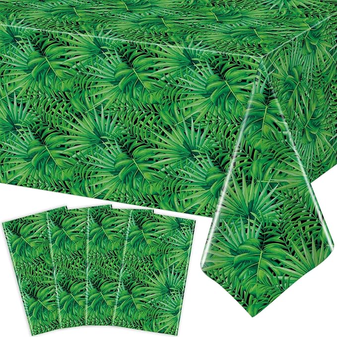 4 Pack Jungle Tablecloths Hawaiian Luau Tropical Palm Leaves Table Cloth Safari Theme Tablecloth Aloha Table Covers Safari Jungle Party Decorations Party Supplies 86 x 51 Inch (4)