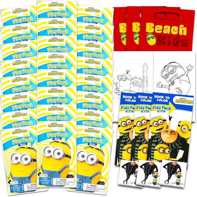 Despicable Me Mini Party Favors Set for Kids - Bundle with 24 Minons Mini Grab n Go Play Packs with Coloring Pages, Stickers and More | Despicable Me Birthday Party Supplies