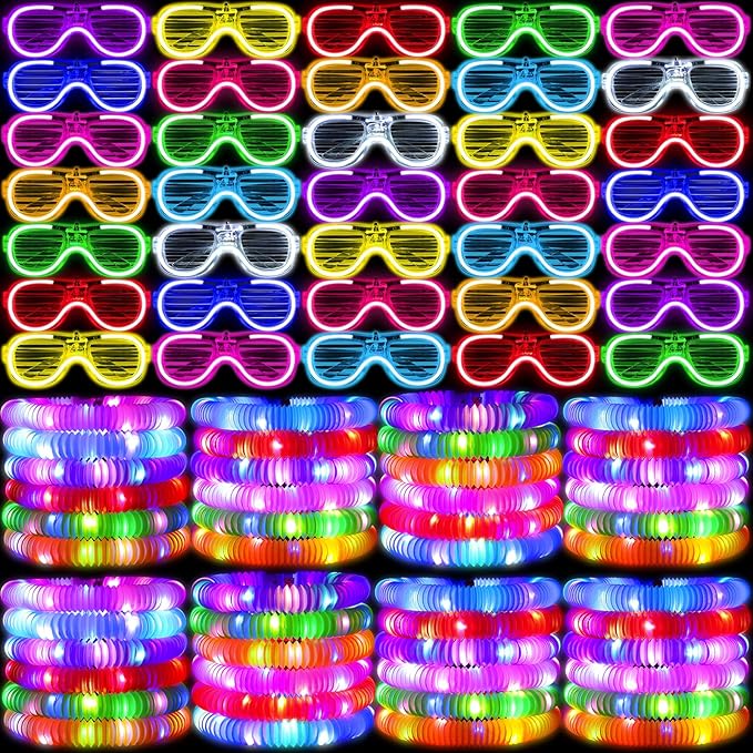 60 Pcs Glow in the Dark Party Supplies 30 LED Light Up Glasses 30 Glow Sticks LED Party Favors Light Up Pop Tubes Flash Glasses LED Bracelet Necklace for Birthday Wedding Goodie Bag