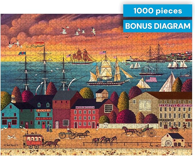 Buffalo Games – Charles Wysocki Hoopla at The Harbor 1000 Piece Jigsaw Puzzle for Adults, Classic Nautical Americana Scene, Made in USA