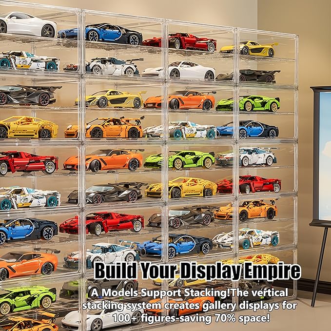 Convertible Wide Display Case - 19.6" Garage Showcase w/ Removable Shelf for 1:18 Cars & Sports Gear, Magnetic Door Dustproof Acrylic Cabinet (Extra Large（ (L19.6 xW14.5 xH11.5 - 5.5" Shelf Height))