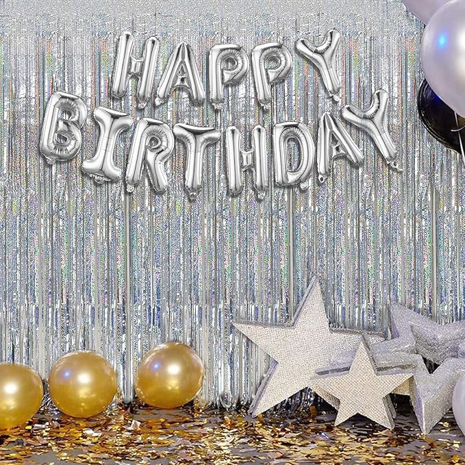 3 Pack Silver Backdrop Curtain Party Decorations Foil Fringe Backdrop Silver Tinsel Streamers Birthday Bachelorette New Year Christmas Wedding Baby Shower Disco Party Decorations