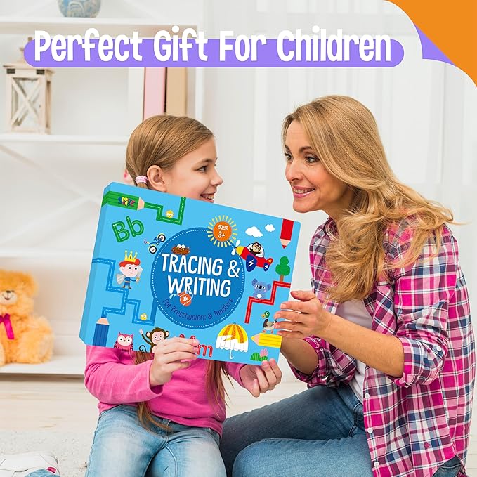Alphabet & Numbers Handwriting Workbook, 30 Dry-Erase Activity Pages Letter and Number Tracing Practice for Preschool, Fun Mini Games Autism Busy Book for Kids, Toddlers, Educational Toy for Ages 3+