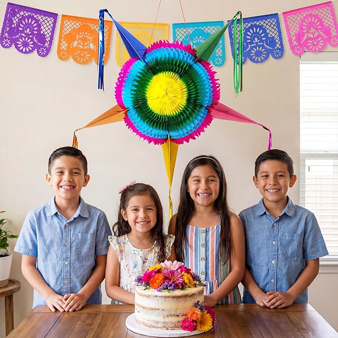 JOYIN 33 Inch Large Star Pinata, Foldable Mexican Fiesta Pinata with Vibrant Honeycomb Center, Traditional Colorful Party Decorations for Cinco De Mayo, Kids Birthday Supplies & Taco Tuesday