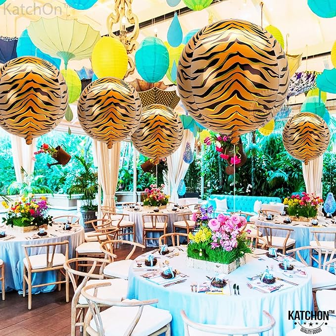 KatchOn, Big Tiger Balloons for Birthday Party - 22 Inch, Pack of 6 |Tiger Stripe Balloons,Tiger Print Balloon | Tiger Birthday Decorations for Jungle Party Decorations, Safari Party Decor