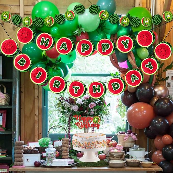 Watermelon Theme Birthday Party Supplies – Fresh Summer Fruit Inspired Party Decoration Set for Birthday Celebrations, Decorative Table Styling Items for Themed Events, Dessert Table Setup.