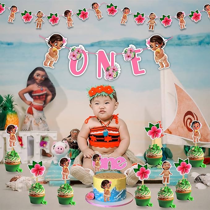 "Bby Mna Theme– Adorable 1st Birthday Party Decoration for Girl or Boy – Cute Cartoon Theme Birthday Banner – Perfect for Cake Smash, Photo Booth, Indoor and Outdoor Party Décor"