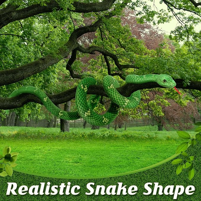 Giant Stuffed Snake, Lifelike Plush Animal, 110 in Large Toy Snake for Kids, Perfect for Birthday Present or Party Prank Prop (Green)