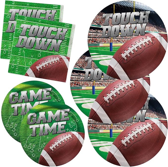 Football Party Supplies Kit Serve 50, Includes Dinner Plates, Dessert Plates, Napkins,Football Birthday Party Football Game Day Tailgate Party Decorations
