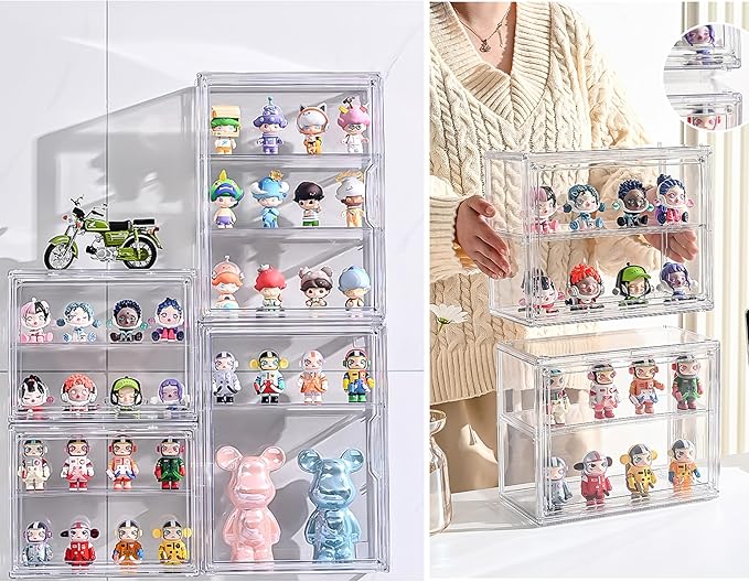 2 Pack Acrylic Display Case, 2/3 Layer Adjustable Figure Display Case, Wall-Mounted Dustproof Showcase for Collectibles Action Figure (2, 2 Tiers)