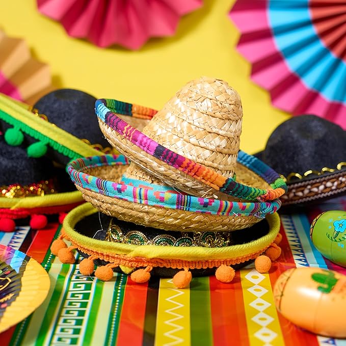 JOYIN 6 PCS Cinco De Mayo Fiesta Fabric and Straw Sombrero Headbands Party Costume for Fun Fiesta Hat Party Supplies, Luau Event Photo Props, Mexican Theme Decorations and Party Favors