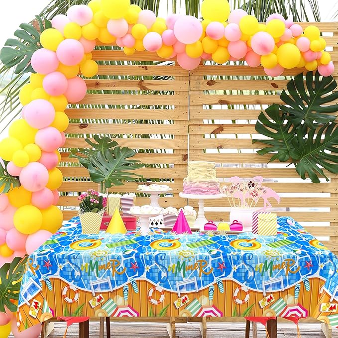 3 Pieces Pool Party Plastic Tablecloths, 54 * 108 Inch Summer Beach Table Covers, Hawaiian Beach Theme Table Cloth for Pool Party Decorations