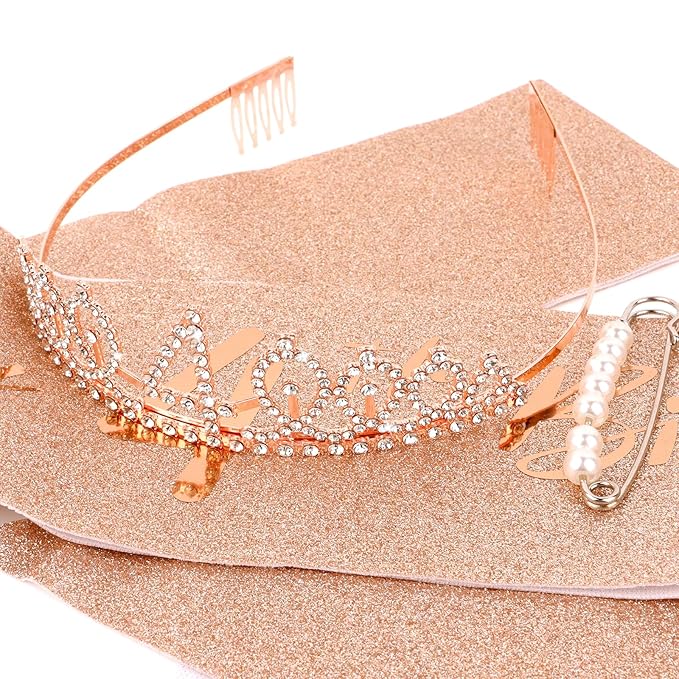 CIEHER 4th Birthday Crown + 4th Birthday Sash + Pearl Pin Set, It's My 4th Birthday Sash, 4 Birthday Tiara, 4th Birthday Decorations for Girls, 4th Birthday Gifts