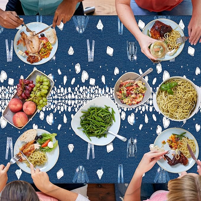 K1tpde Denim & Diamonds Party Tablecloth - 3PCS Denim Themed Blue Jacket Jeans Plastic Tablecloth, Disposable Jeans Tablecover for Adult, Crystal Birthday Party Supplies for Bachelorette Wedding Decor
